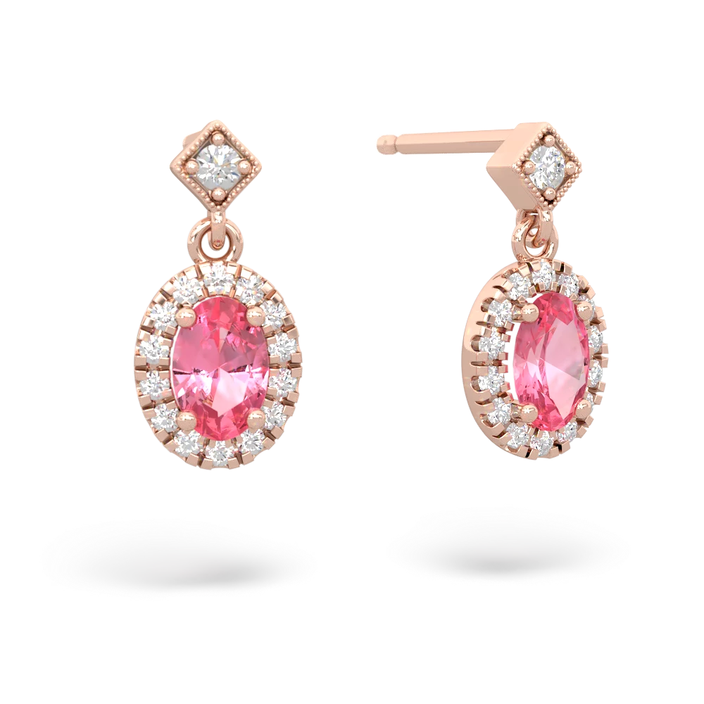 Lab Pink Sapphire Antique-Style Halo 14K Rose Gold earrings E5720