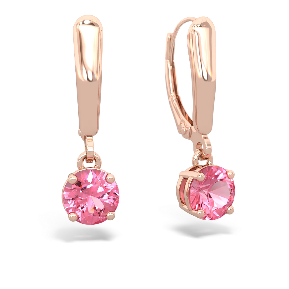 Lab Pink Sapphire 6Mm  Round Lever Back 14K Rose Gold earrings E2786