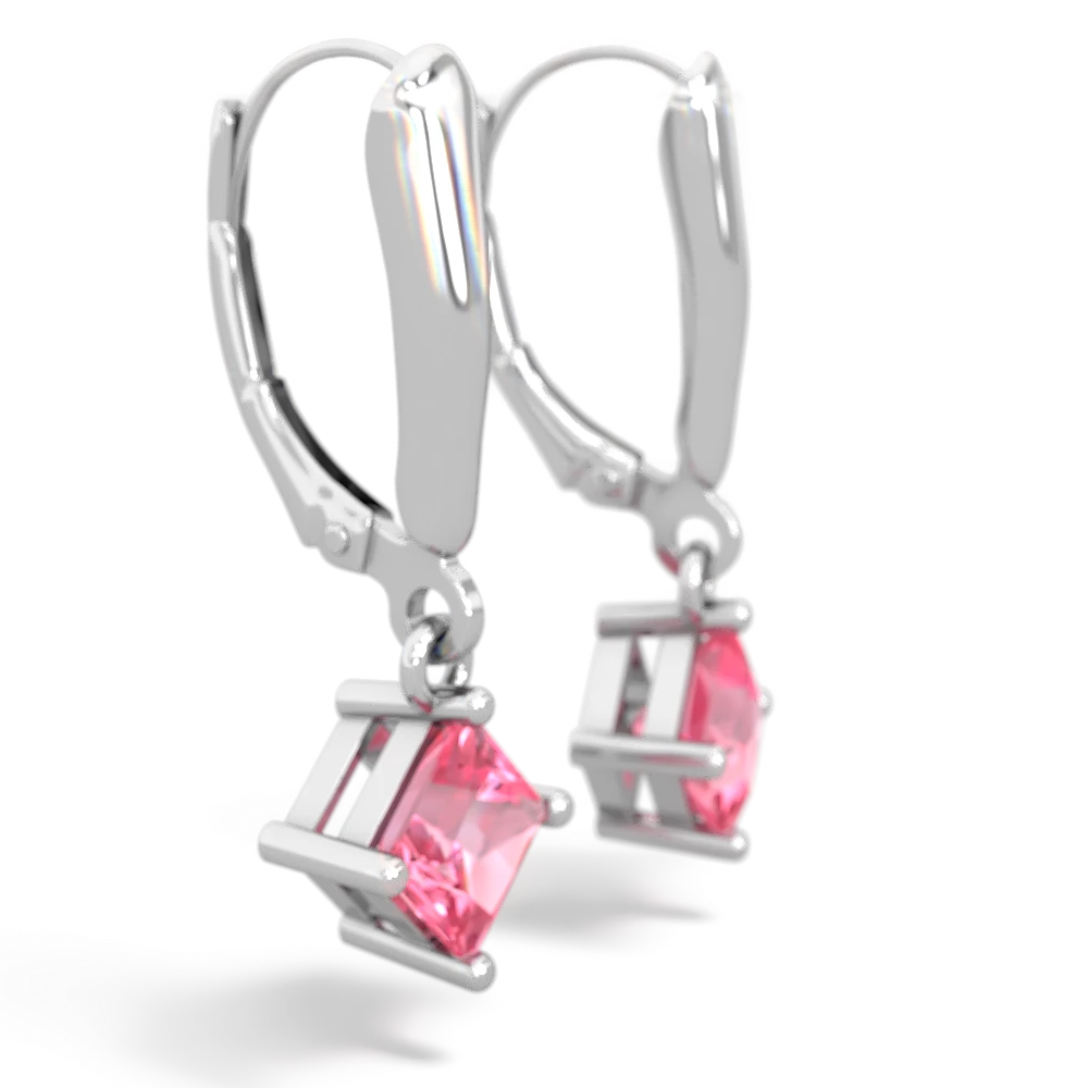 Lab Pink Sapphire 6Mm Princess Lever Back 14K White Gold earrings E2789