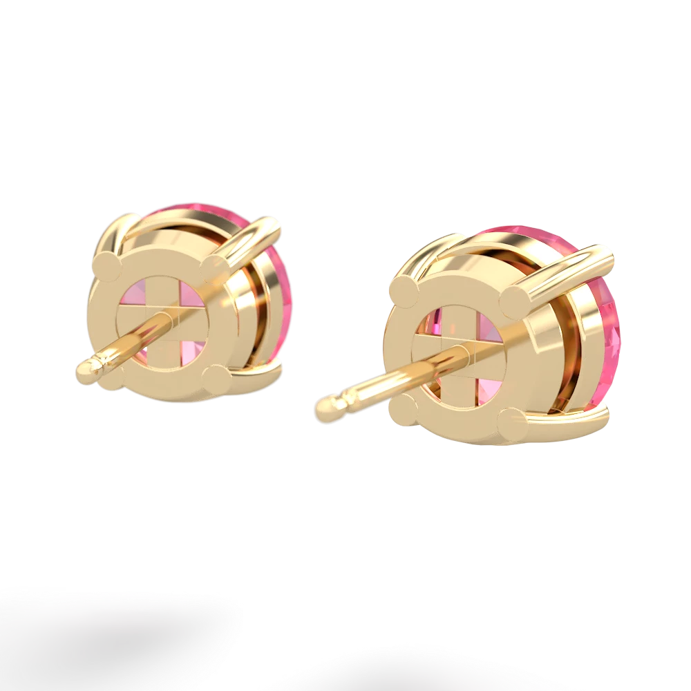 Lab Pink Sapphire 8Mm Round Stud 14K Yellow Gold earrings E1788