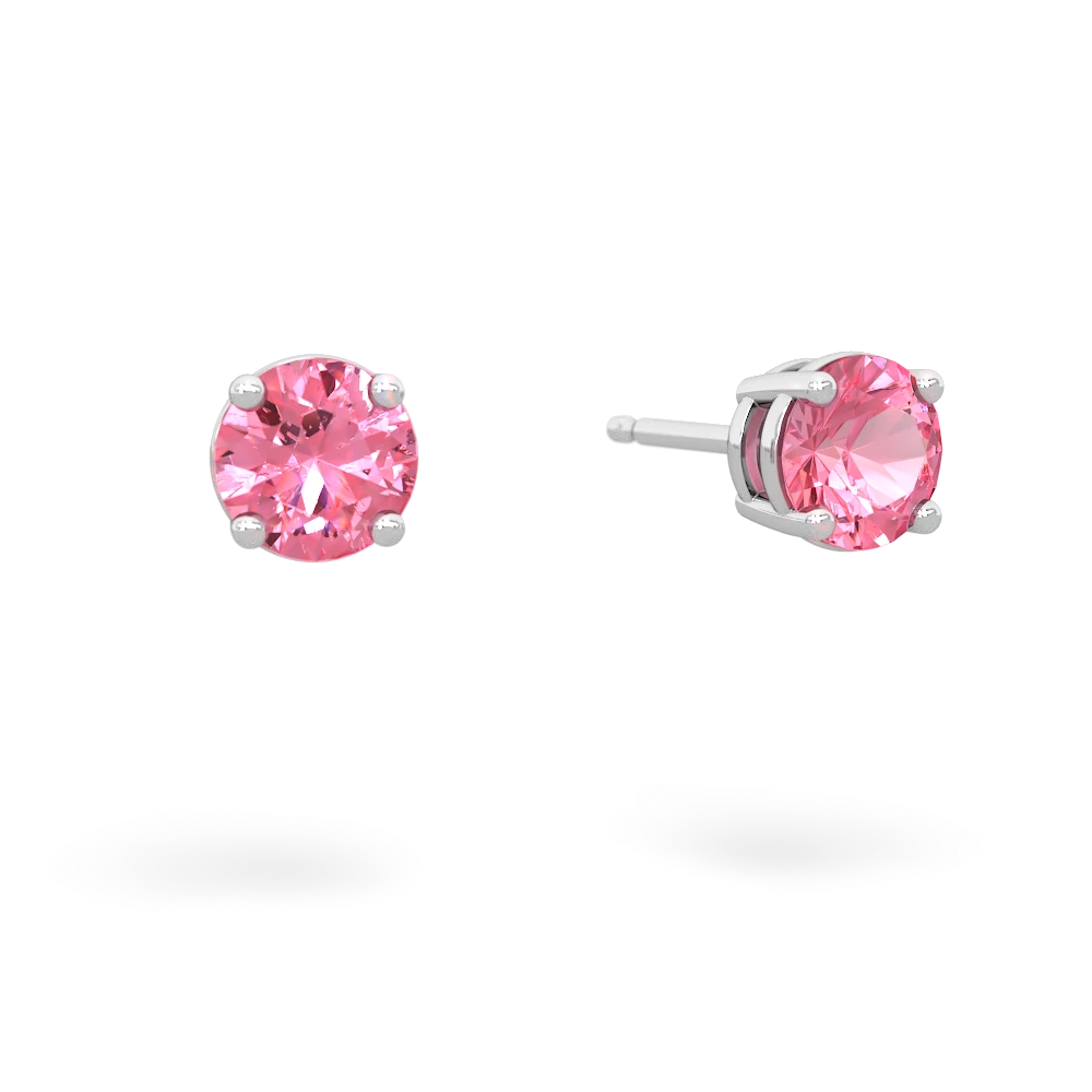 Lab Pink Sapphire 5Mm Round Stud 14K White Gold earrings E1785