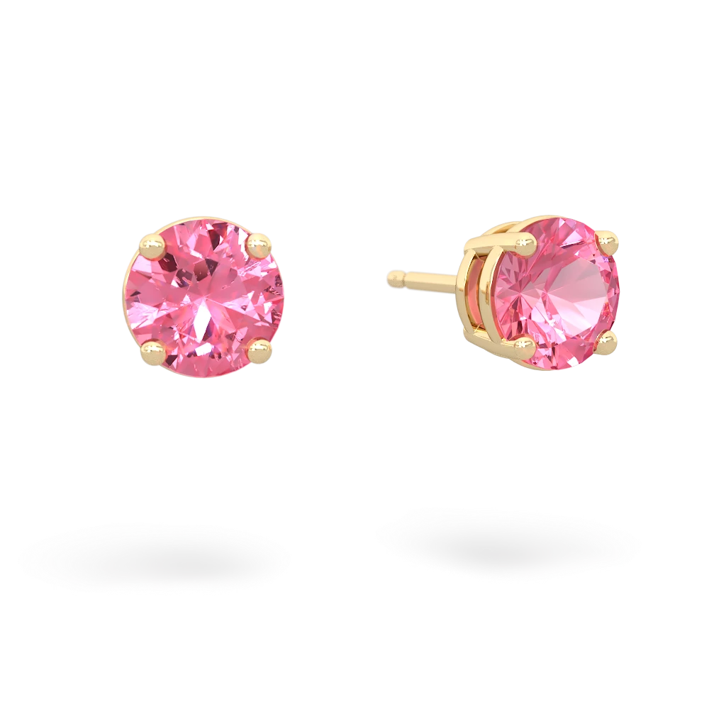 Lab Pink Sapphire 6Mm Round Stud 14K Yellow Gold earrings E1786