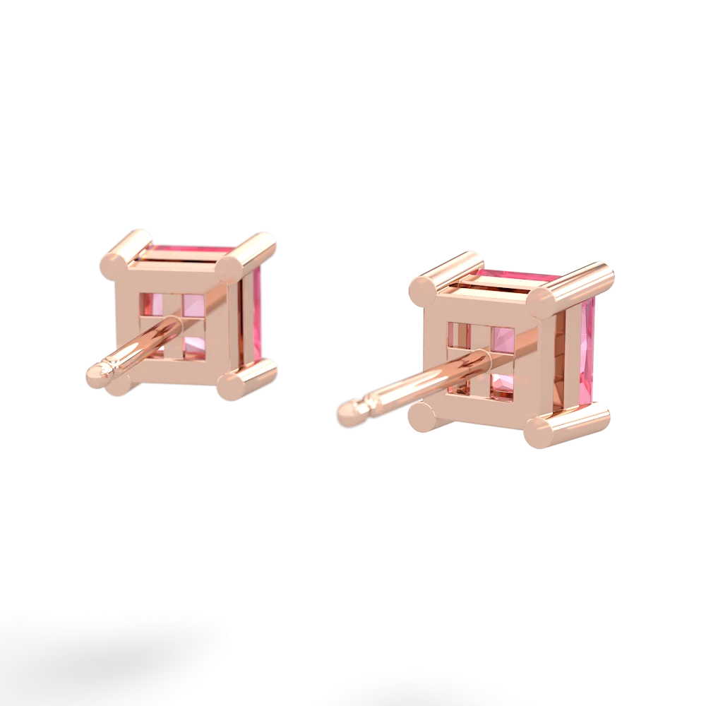 Lab Pink Sapphire 5Mm Princess Cut Stud 14K Rose Gold earrings E1789