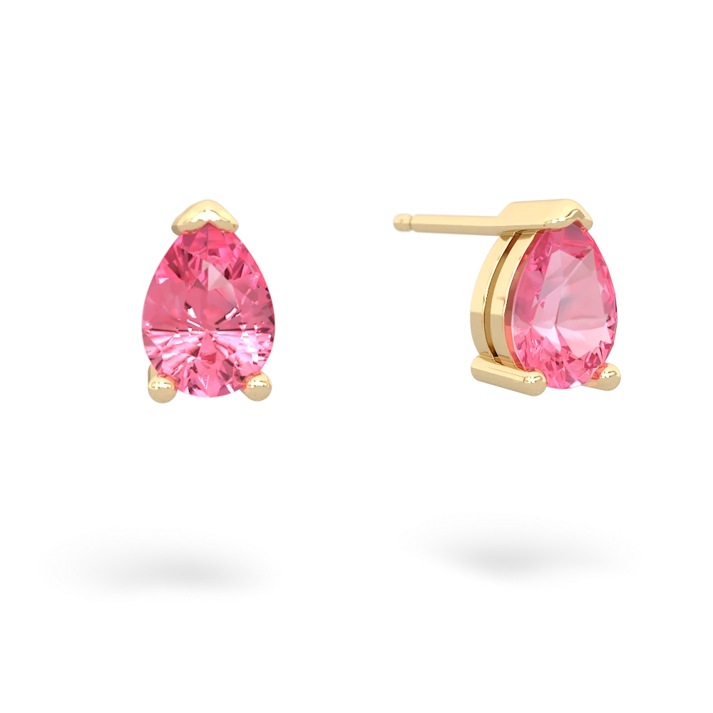 Lab Pink Sapphire Teardrop Stud 14K Yellow Gold earrings E1793