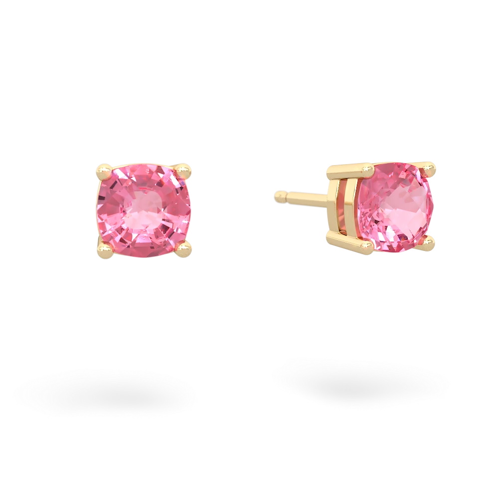 Lab Pink Sapphire 5Mm Checkerboard Cushion Stud 14K Yellow Gold earrings E1795