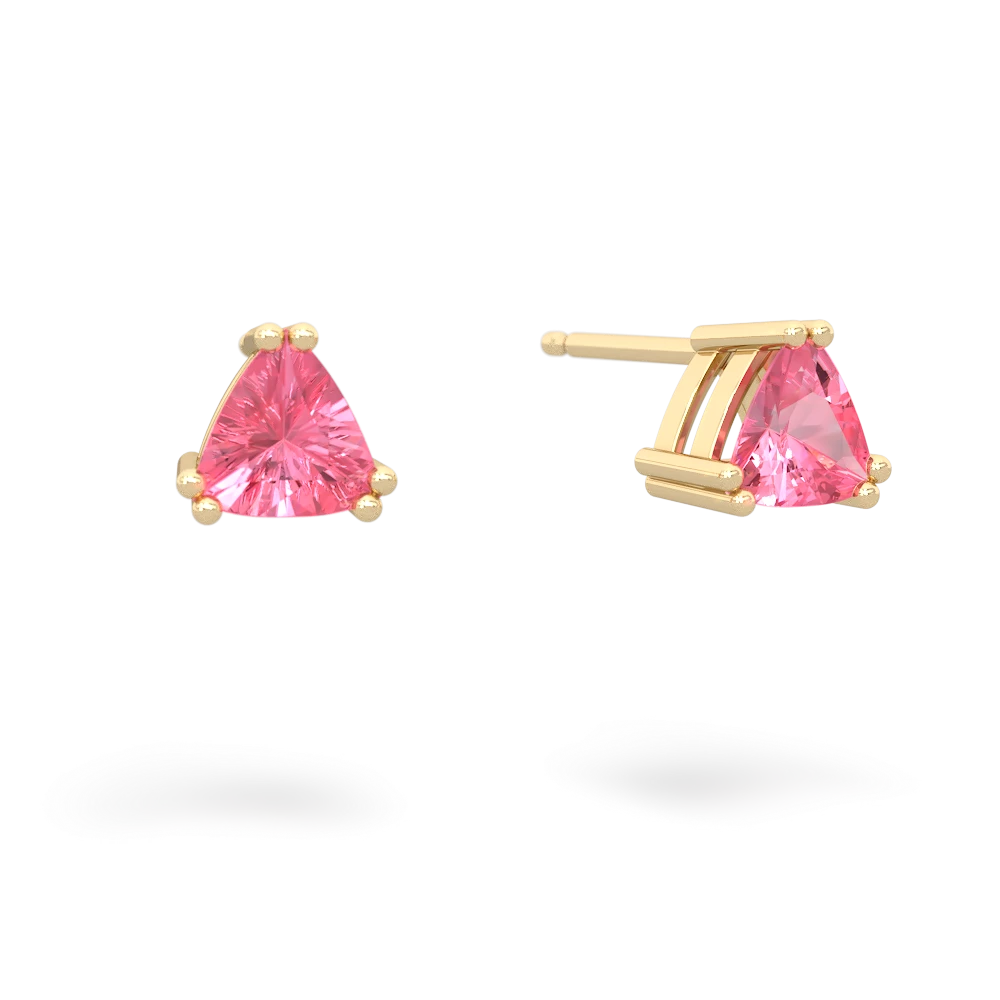 Lab Pink Sapphire 5Mm Trillion Stud 14K Yellow Gold earrings E1858