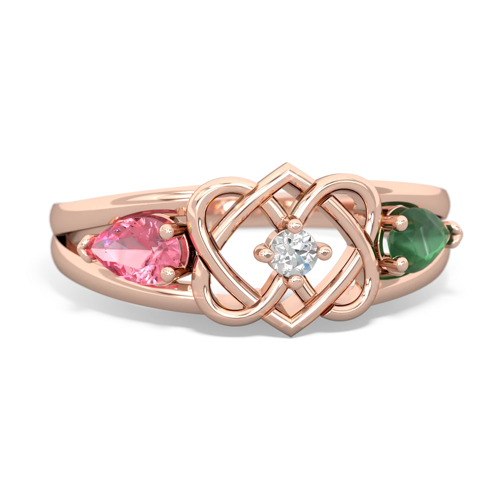 Lab Pink Sapphire Hearts Intertwined 14K Rose Gold ring R5880