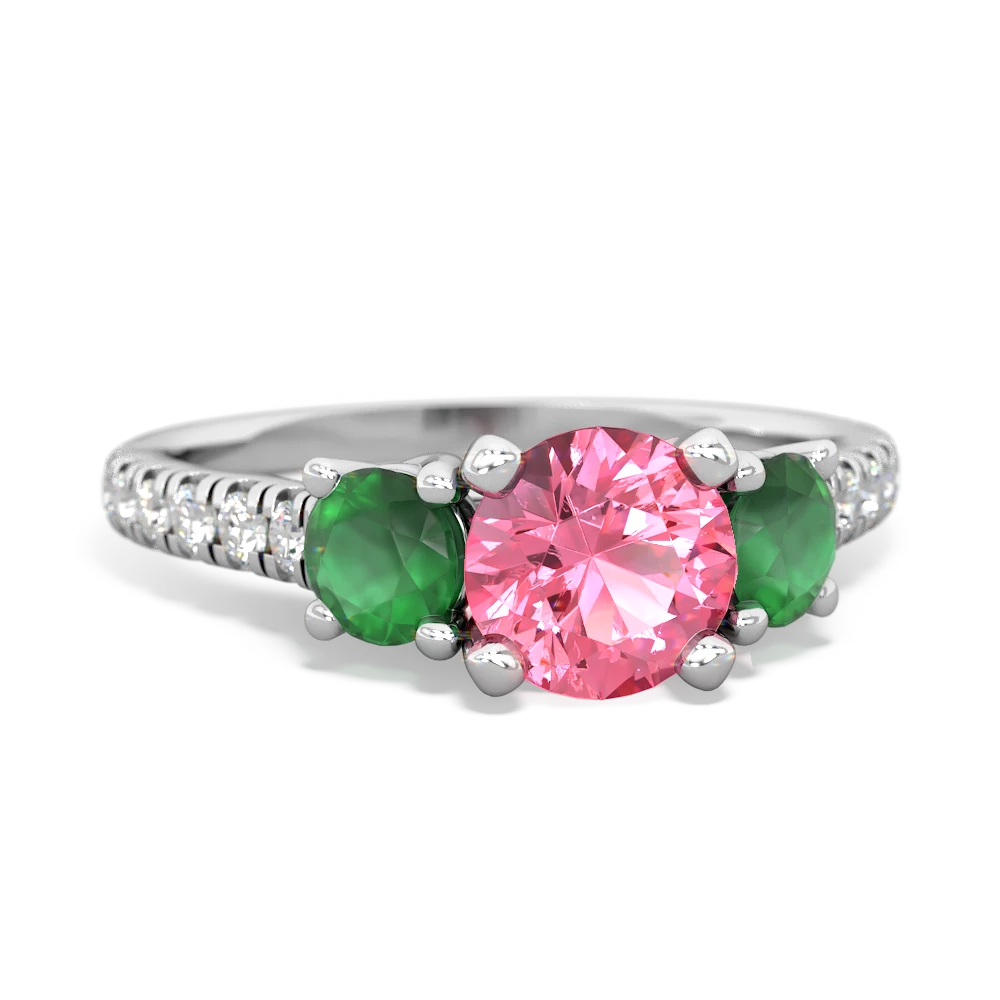 Lab Pink Sapphire Pave Trellis 14K White Gold ring R5500