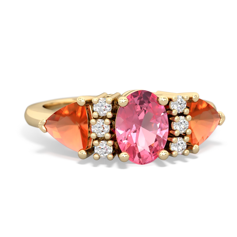 Lab Pink Sapphire Antique Style Three Stone 14K Yellow Gold ring R2186