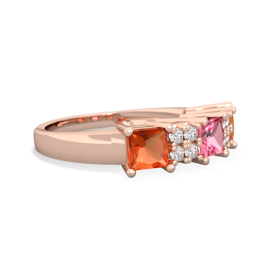 Lab Pink Sapphire Three Stone Diamond Cluster 14K Rose Gold ring R2592