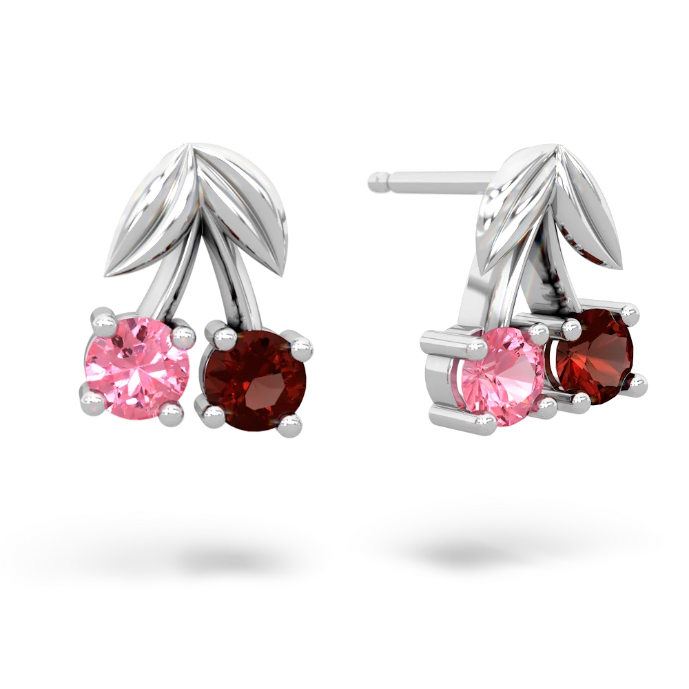 Lab Pink Sapphire Sweet Cherries 14K White Gold earrings E7001