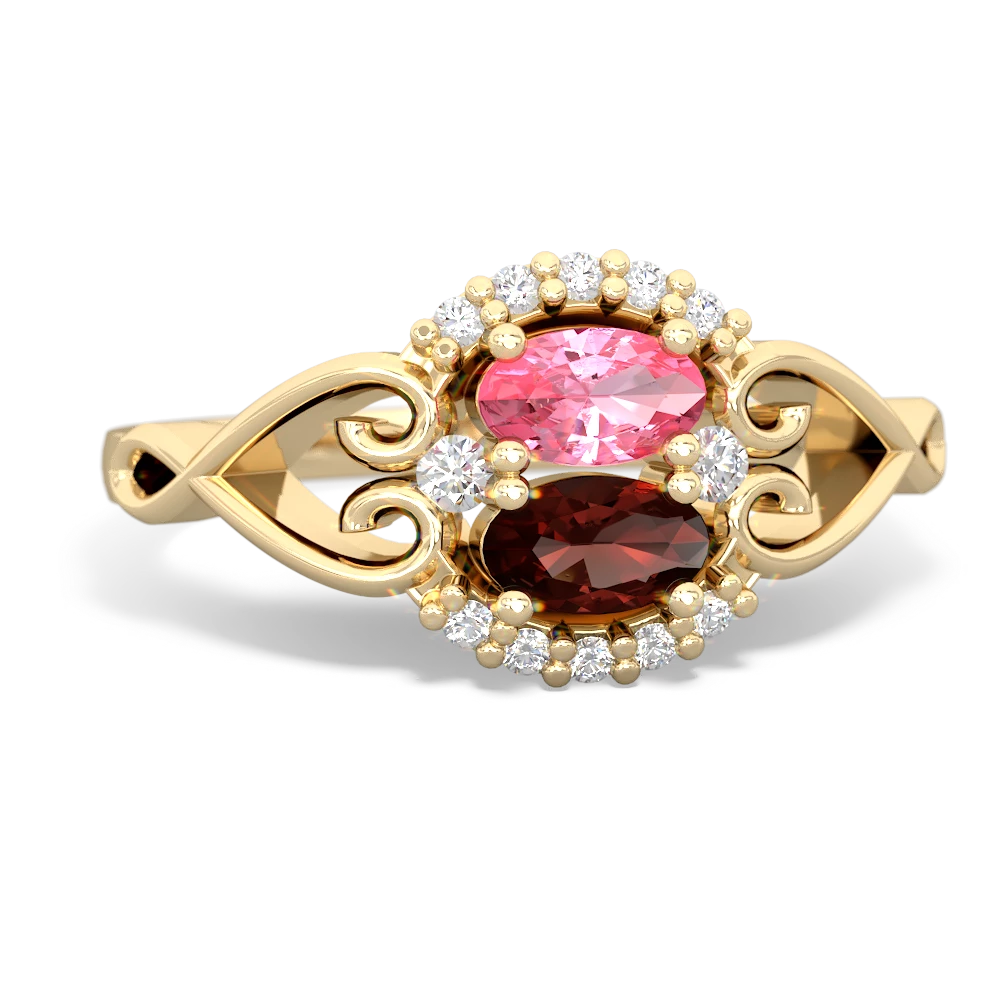 Lab Pink Sapphire Love Nest 14K Yellow Gold ring R5860