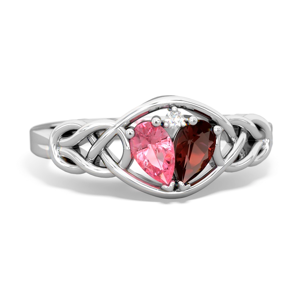 Lab Pink Sapphire Celtic Love Knot 14K White Gold ring R5420