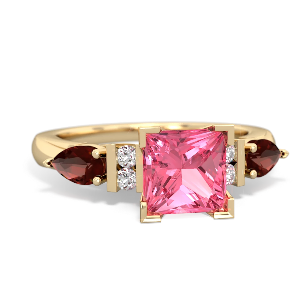 Lab Pink Sapphire 6Mm Princess Eternal Embrace Engagement 14K Yellow Gold ring C2002