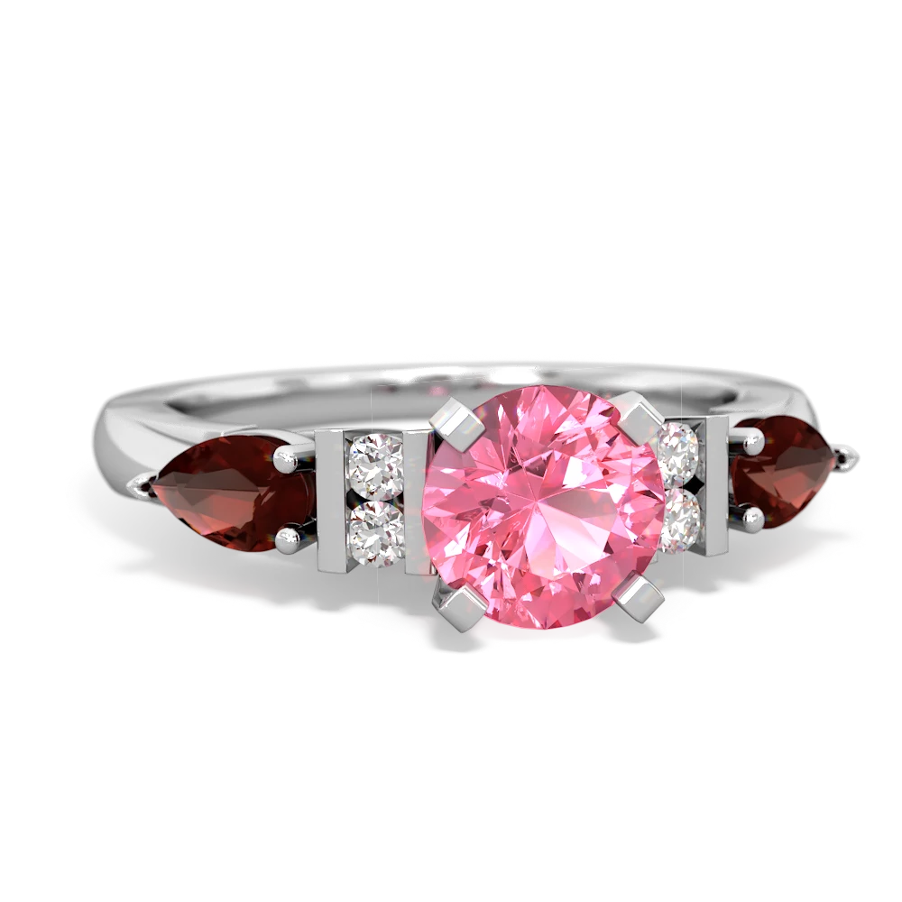 Lab Pink Sapphire 6Mm Round Eternal Embrace Engagement 14K White Gold ring R2005