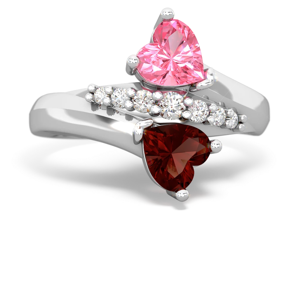 Lab Pink Sapphire Heart To Heart 14K White Gold ring R2064