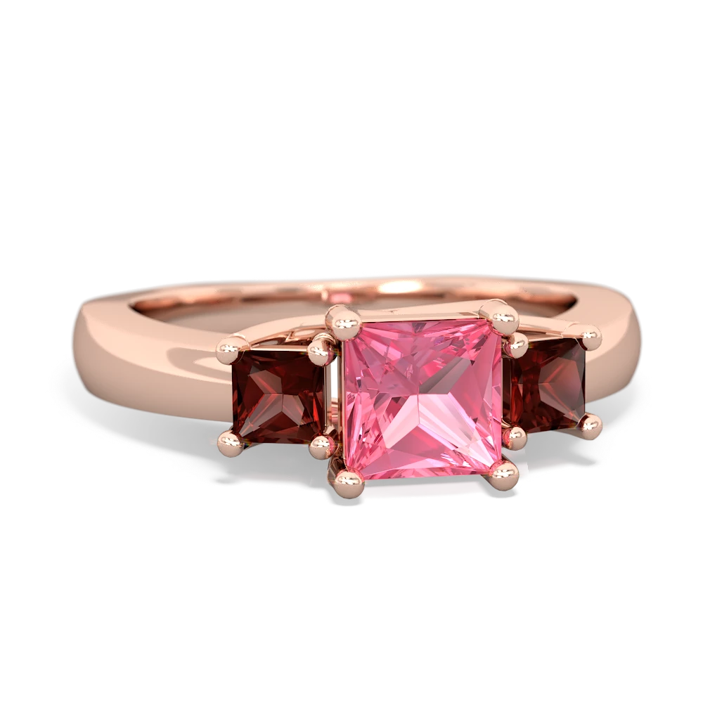 Lab Pink Sapphire Three Stone Trellis 14K Rose Gold ring R4015