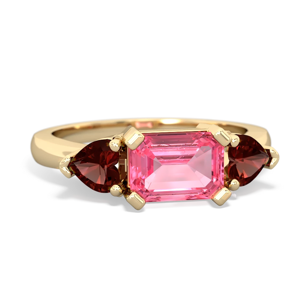 Lab Pink Sapphire Three Stone 14K Yellow Gold ring R5235