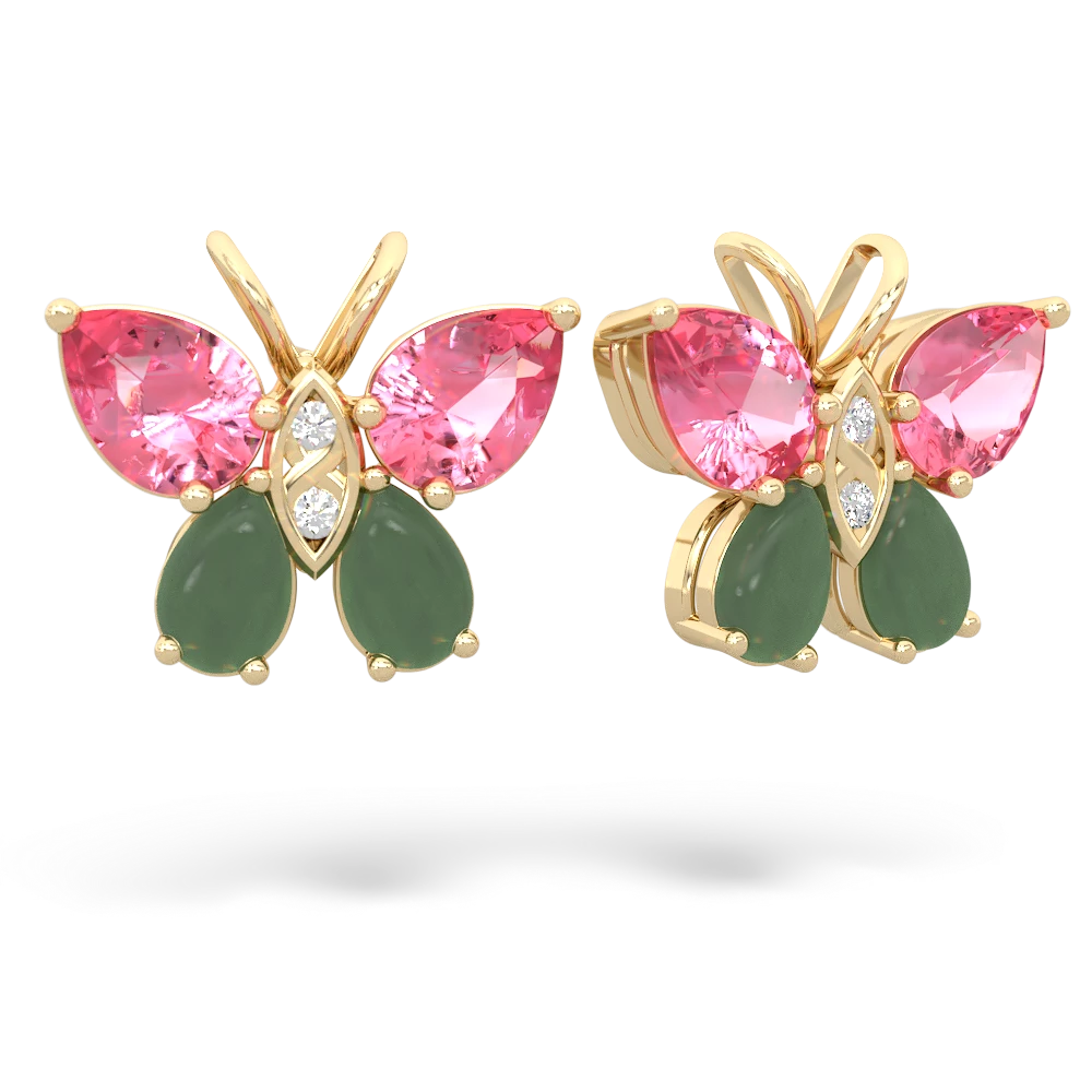 Lab Pink Sapphire Butterfly 14K Yellow Gold earrings E2215