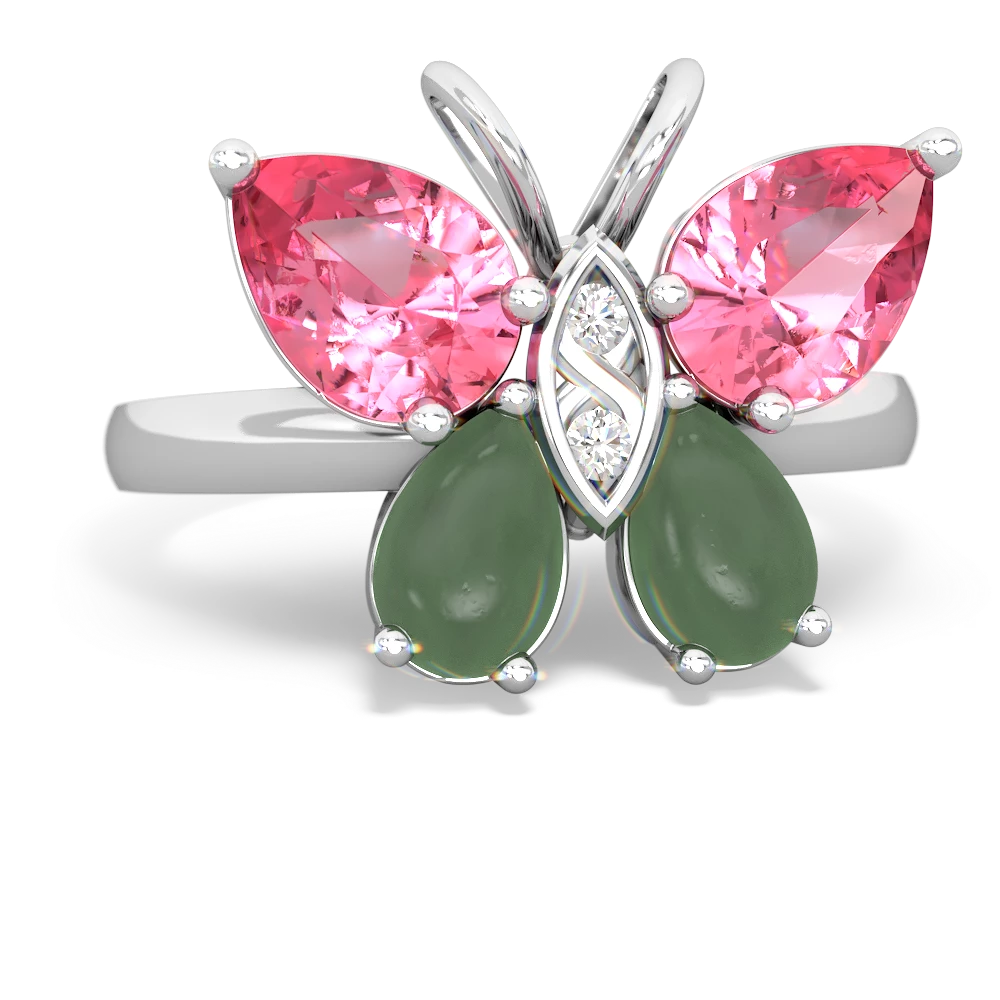 Lab Pink Sapphire Butterfly 14K White Gold ring R2215