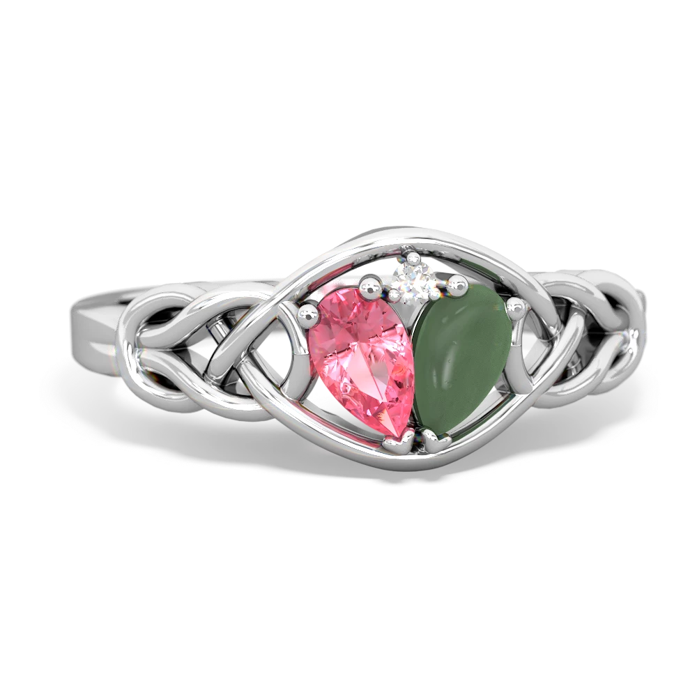 Lab Pink Sapphire Celtic Love Knot 14K White Gold ring R5420