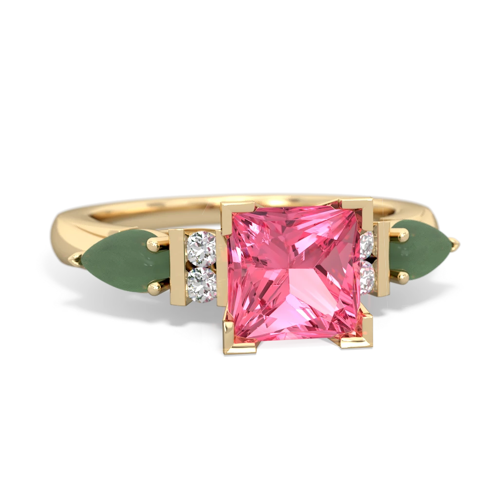 Lab Pink Sapphire 6Mm Princess Eternal Embrace Engagement 14K Yellow Gold ring C2002