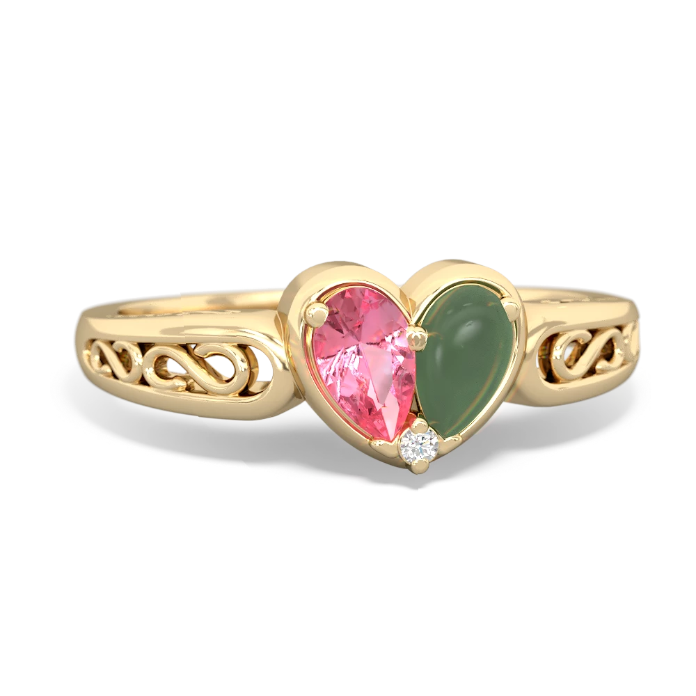 Lab Pink Sapphire Filligree 'One Heart' 14K Yellow Gold ring R5070