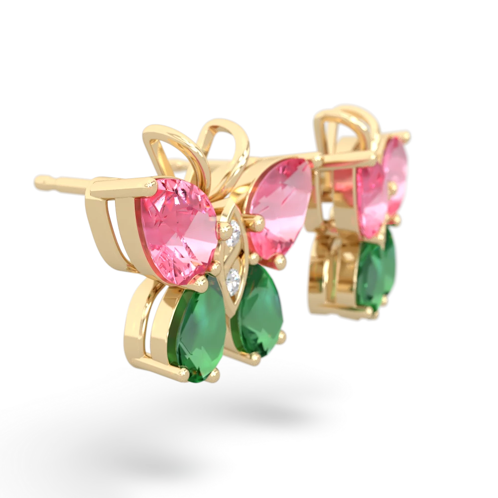 Lab Pink Sapphire Butterfly 14K Yellow Gold earrings E2215