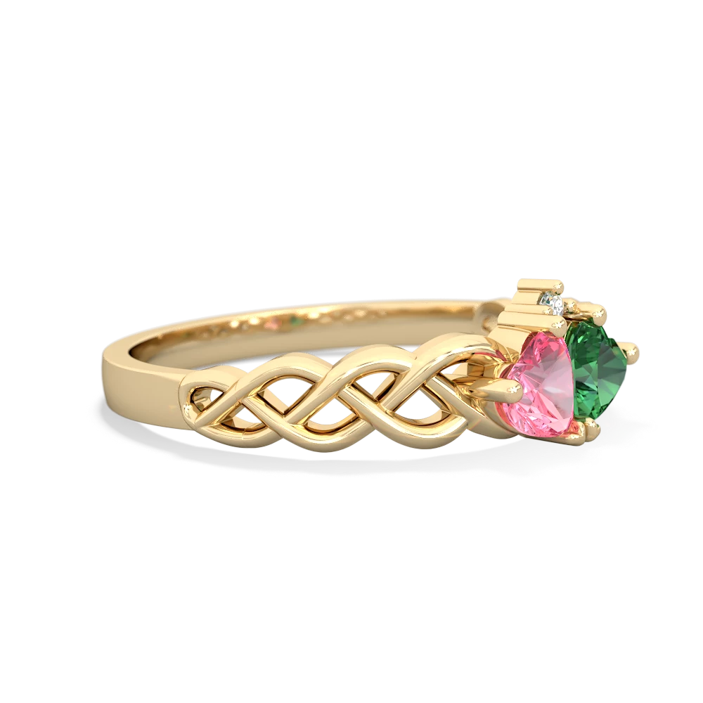 Lab Pink Sapphire Heart To Heart Braid 14K Yellow Gold ring R5870