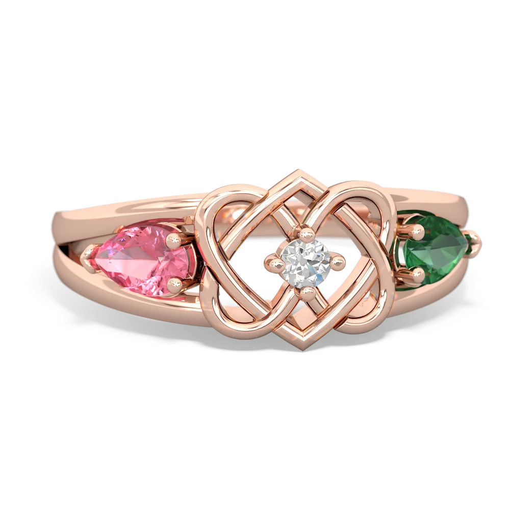 Lab Pink Sapphire Hearts Intertwined 14K Rose Gold ring R5880