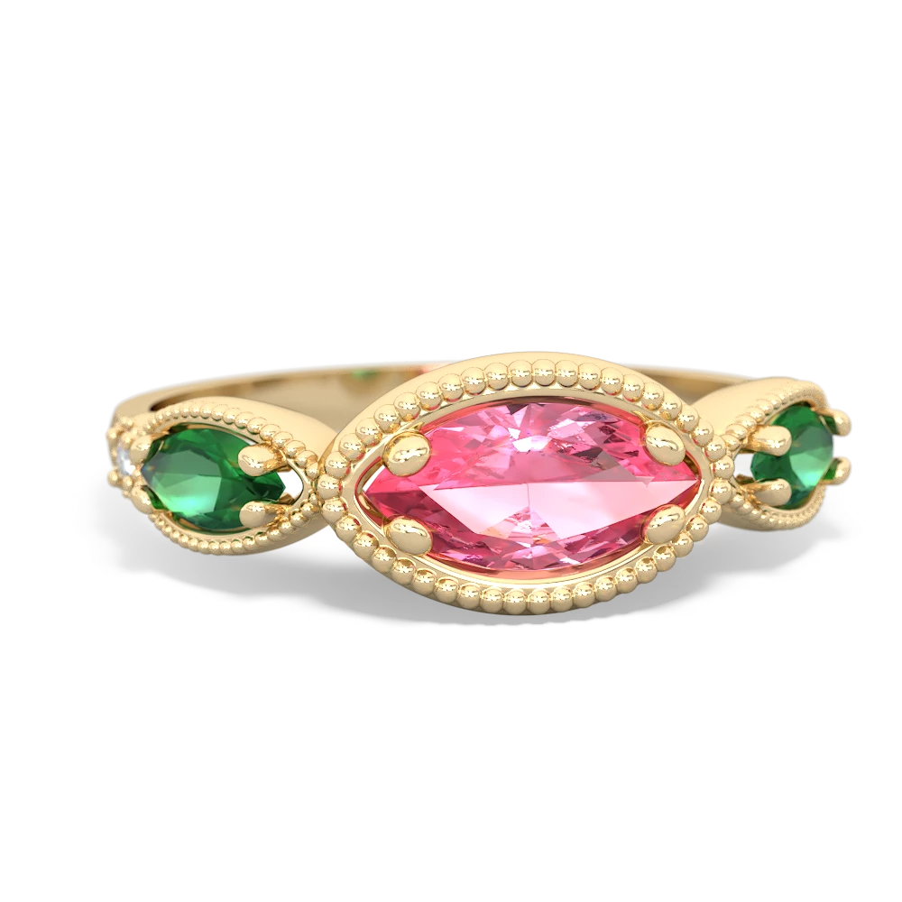 Lab Pink Sapphire Milgrain Marquise 14K Yellow Gold ring R5700