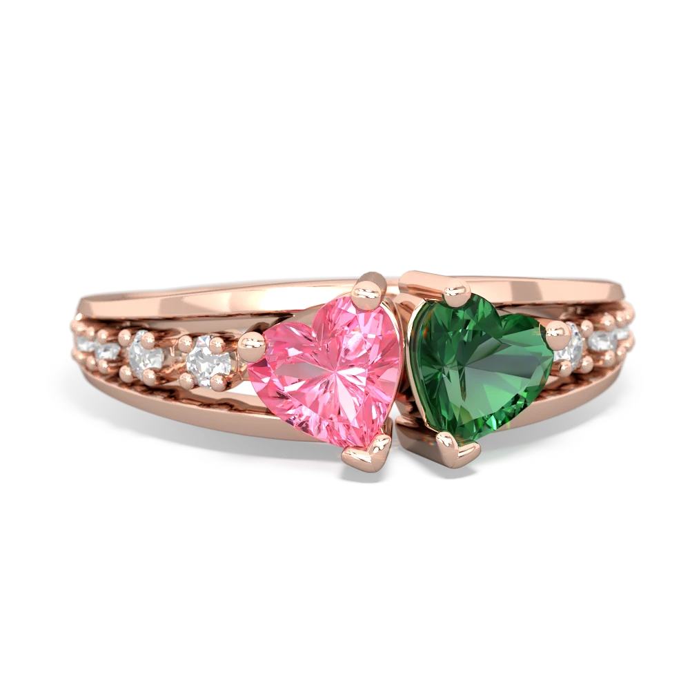 Lab Pink Sapphire Heart To Heart 14K Rose Gold ring R3342