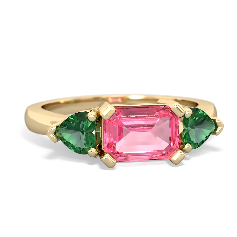 Lab Pink Sapphire Three Stone 14K Yellow Gold ring R5235