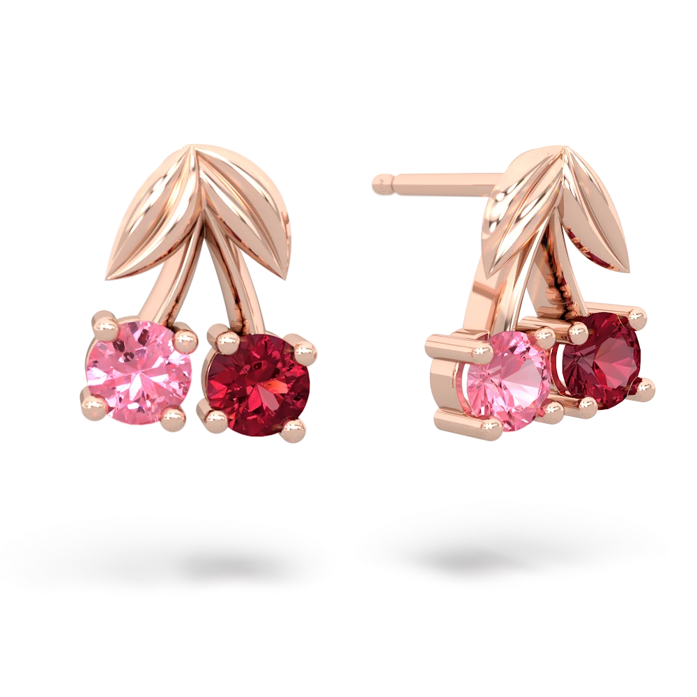 Lab Pink Sapphire Sweet Cherries 14K Rose Gold earrings E7001