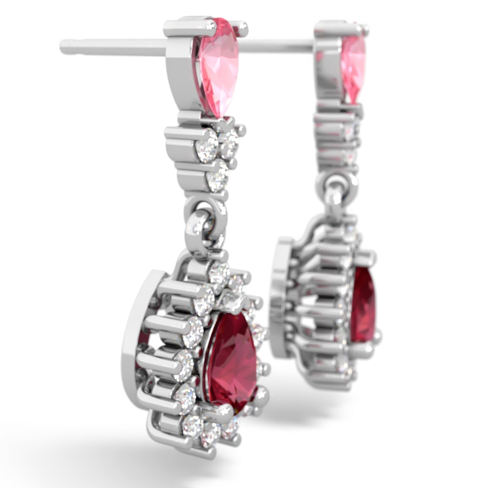 Lab Pink Sapphire Halo Pear Dangle 14K White Gold earrings E1882