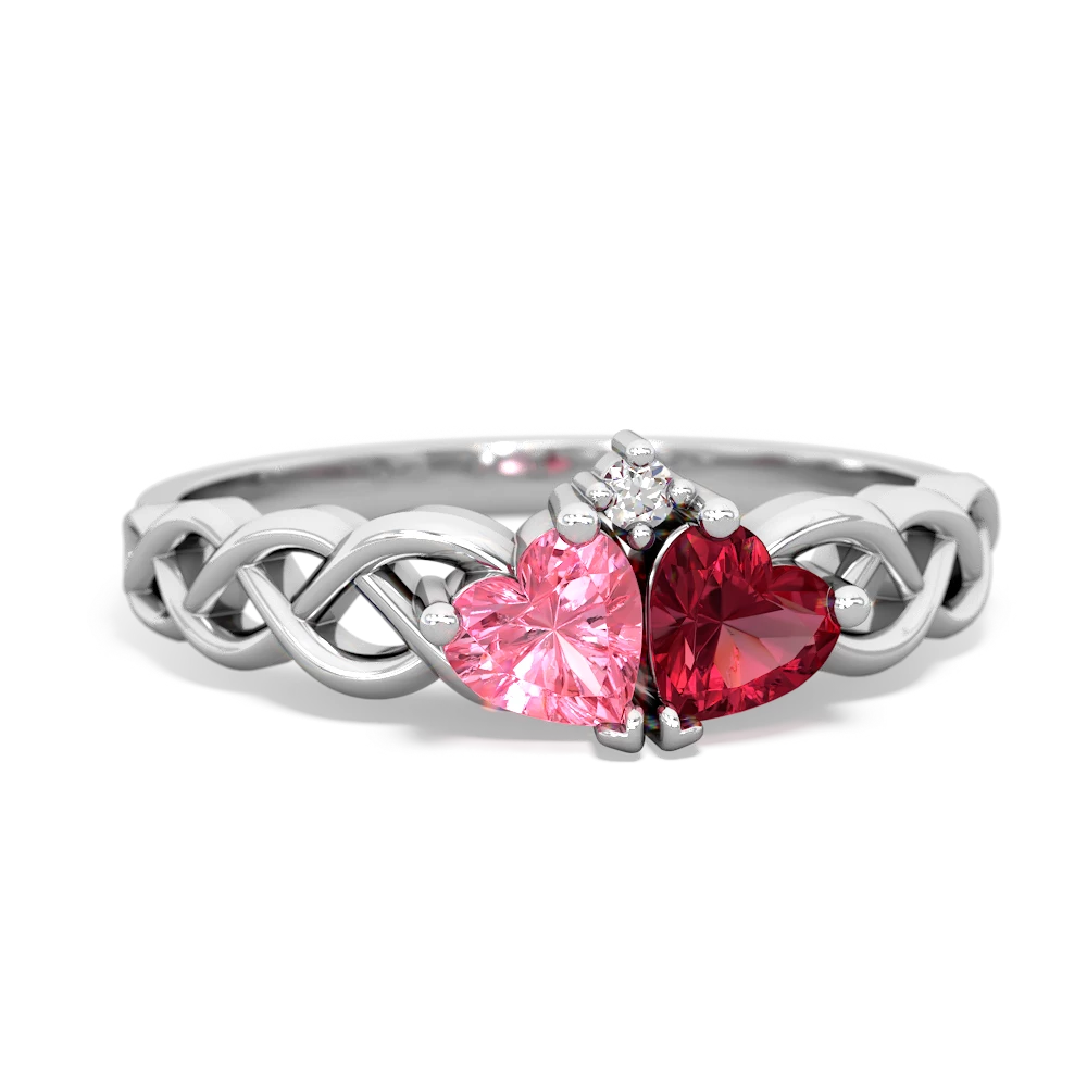 Lab Pink Sapphire Heart To Heart Braid 14K White Gold ring R5870