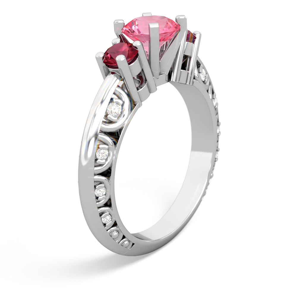 Lab Pink Sapphire Art Deco Eternal Embrace Engagement 14K White Gold ring C2003