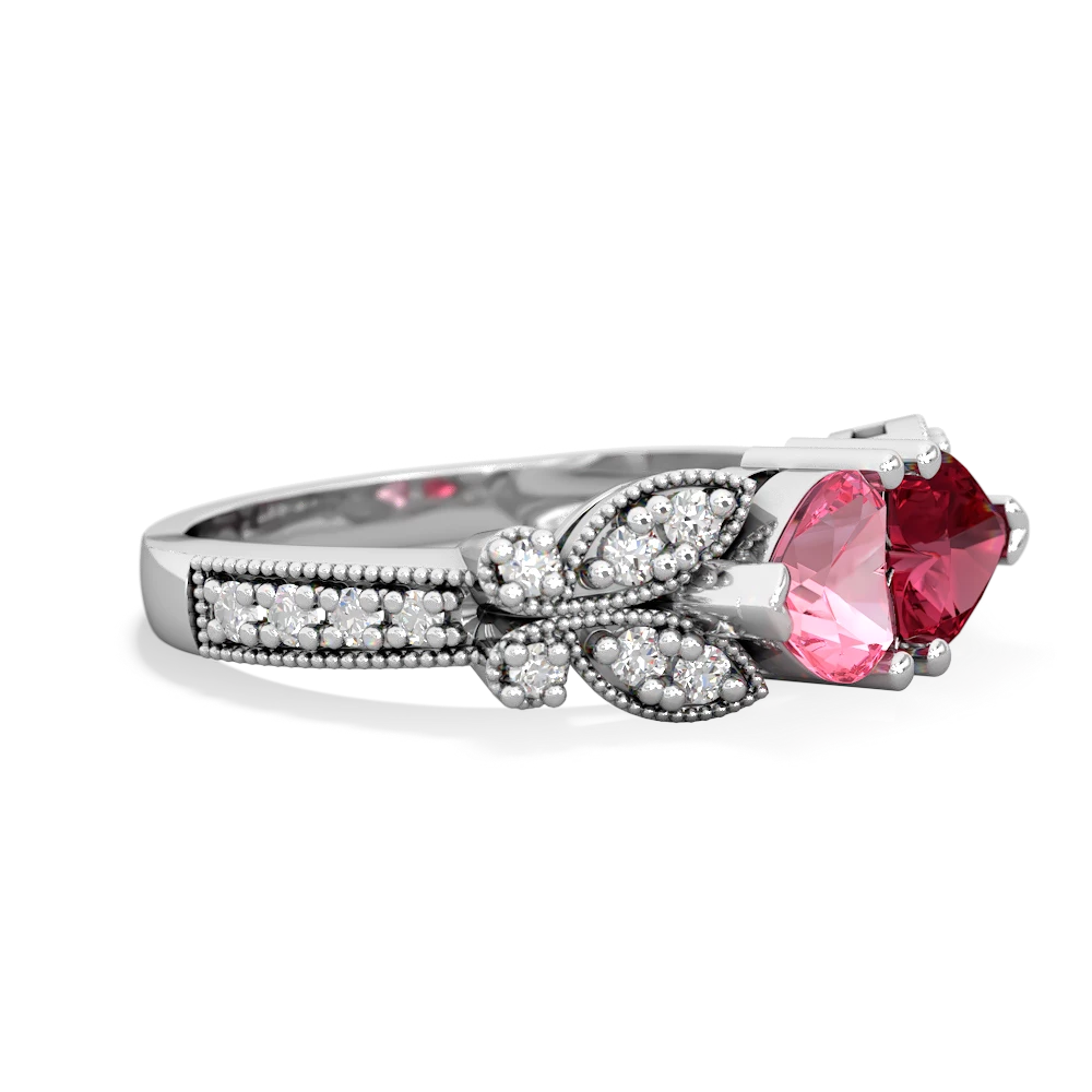 Lab Pink Sapphire Diamond Butterflies 14K White Gold ring R5601