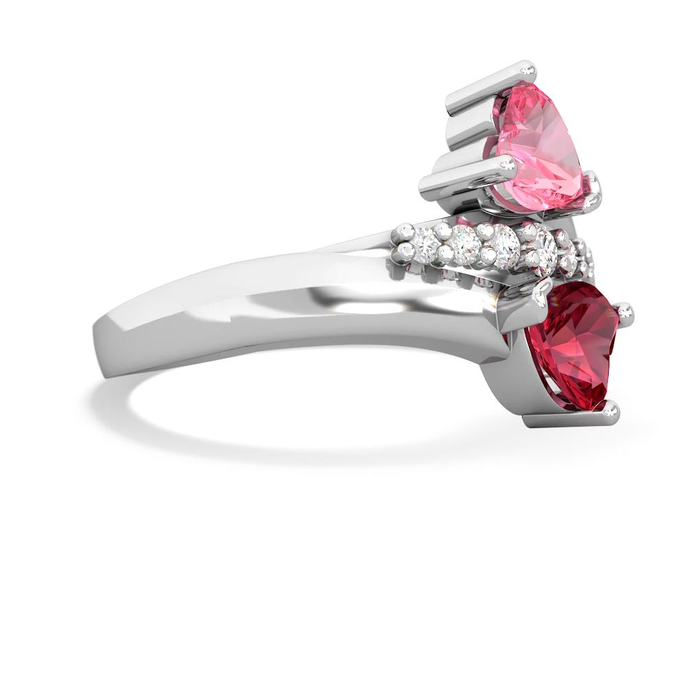 Lab Pink Sapphire Heart To Heart 14K White Gold ring R2064