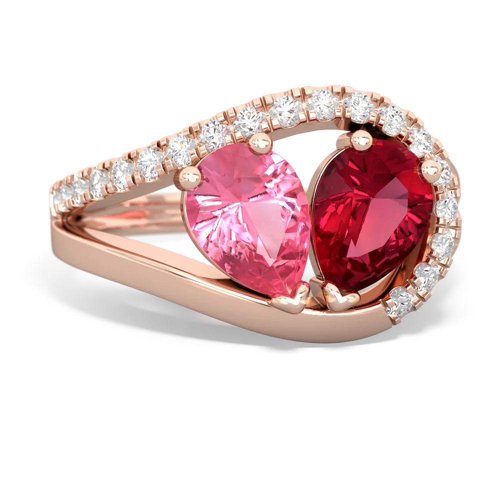 Lab Pink Sapphire Nestled Heart Keepsake 14K Rose Gold ring R5650