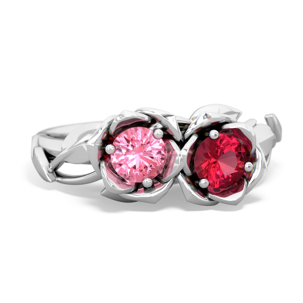 Lab Pink Sapphire Rose Garden 14K White Gold ring R5510