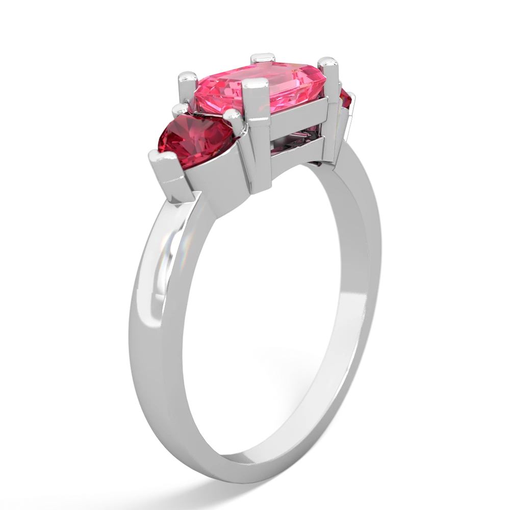 Lab Pink Sapphire Three Stone 14K White Gold ring R5235