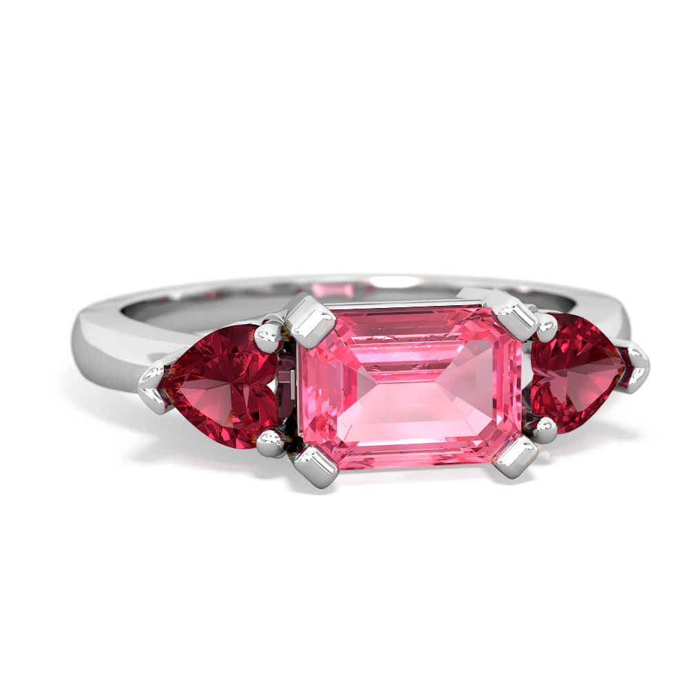 Lab Pink Sapphire Three Stone 14K White Gold ring R5235