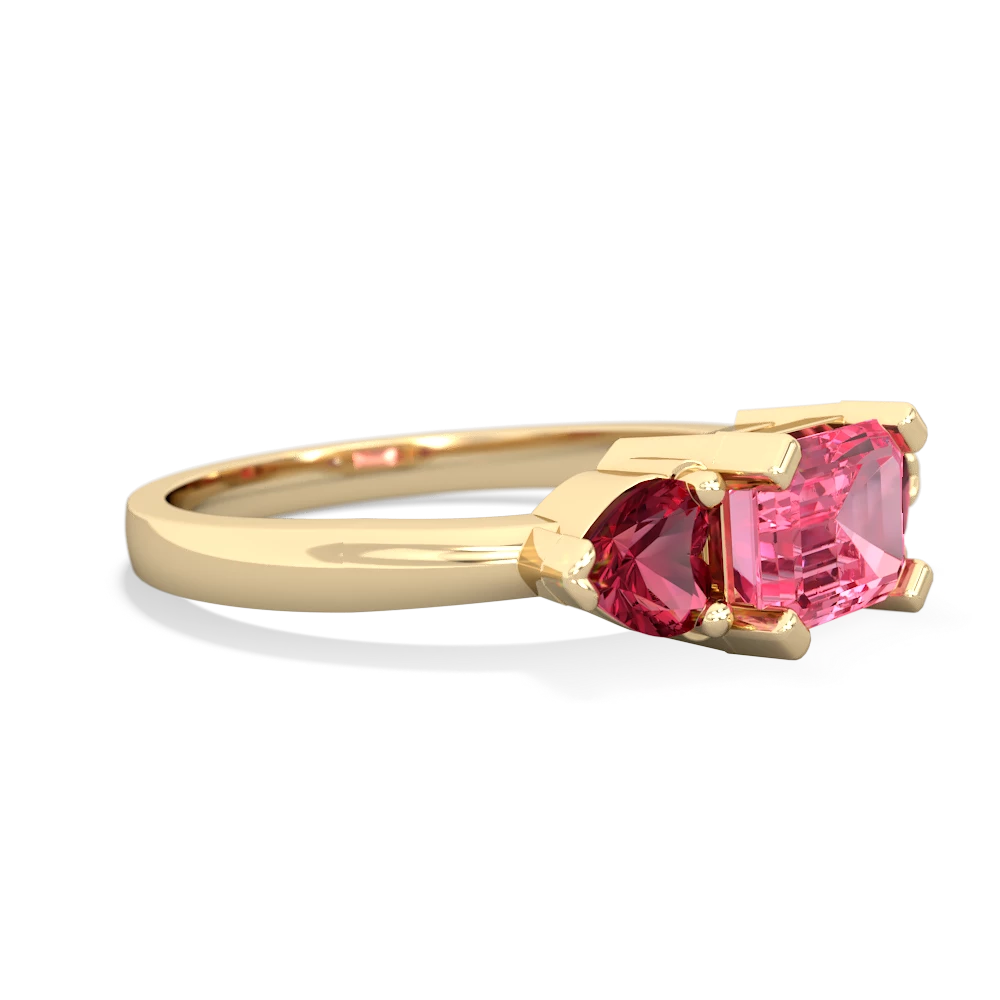 Lab Pink Sapphire Three Stone 14K Yellow Gold ring R5235