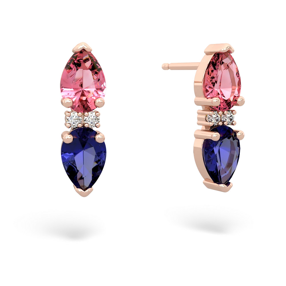 Lab Pink Sapphire Bowtie Drop 14K Rose Gold earrings E0865