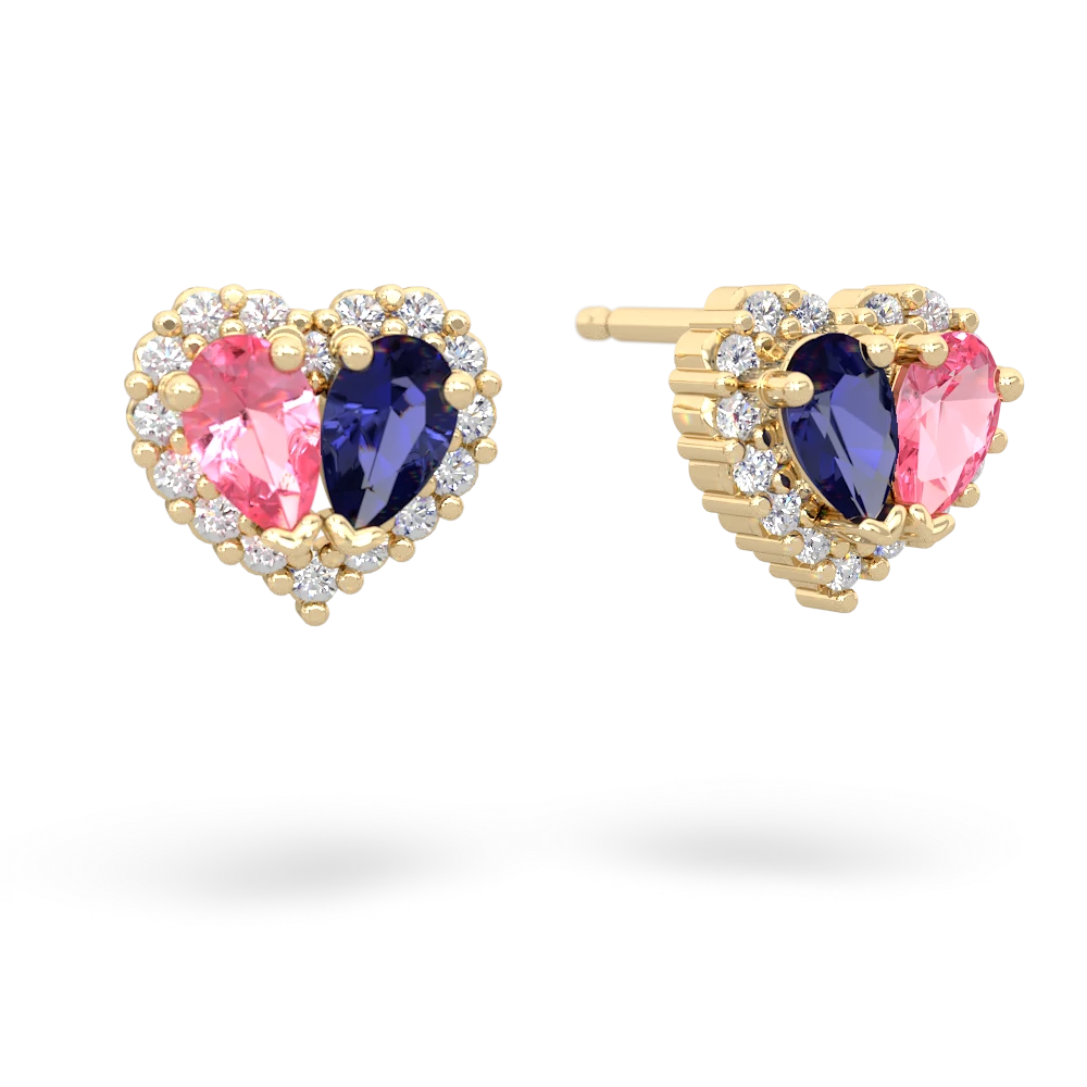 Lab Pink Sapphire Halo 14K Yellow Gold earrings E7008