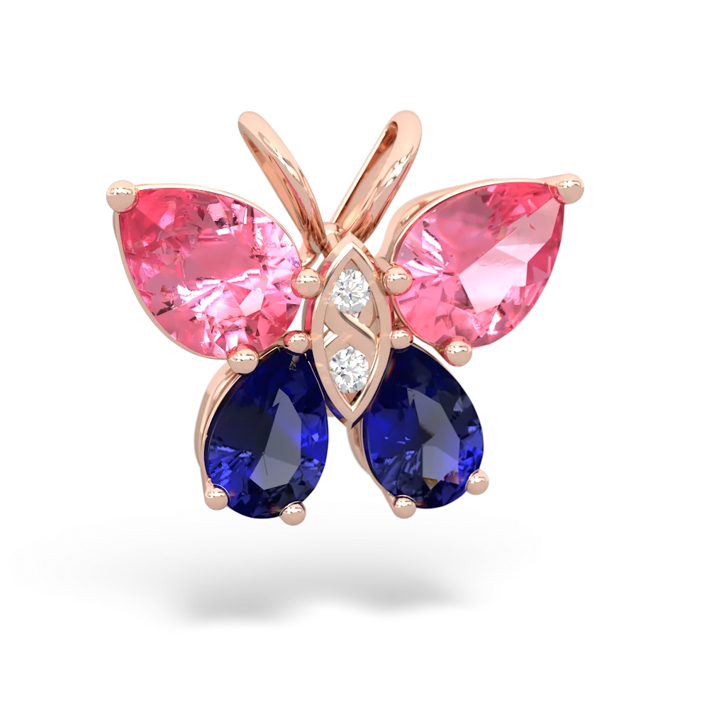 Lab Pink Sapphire Butterfly 14K Rose Gold pendant P2215