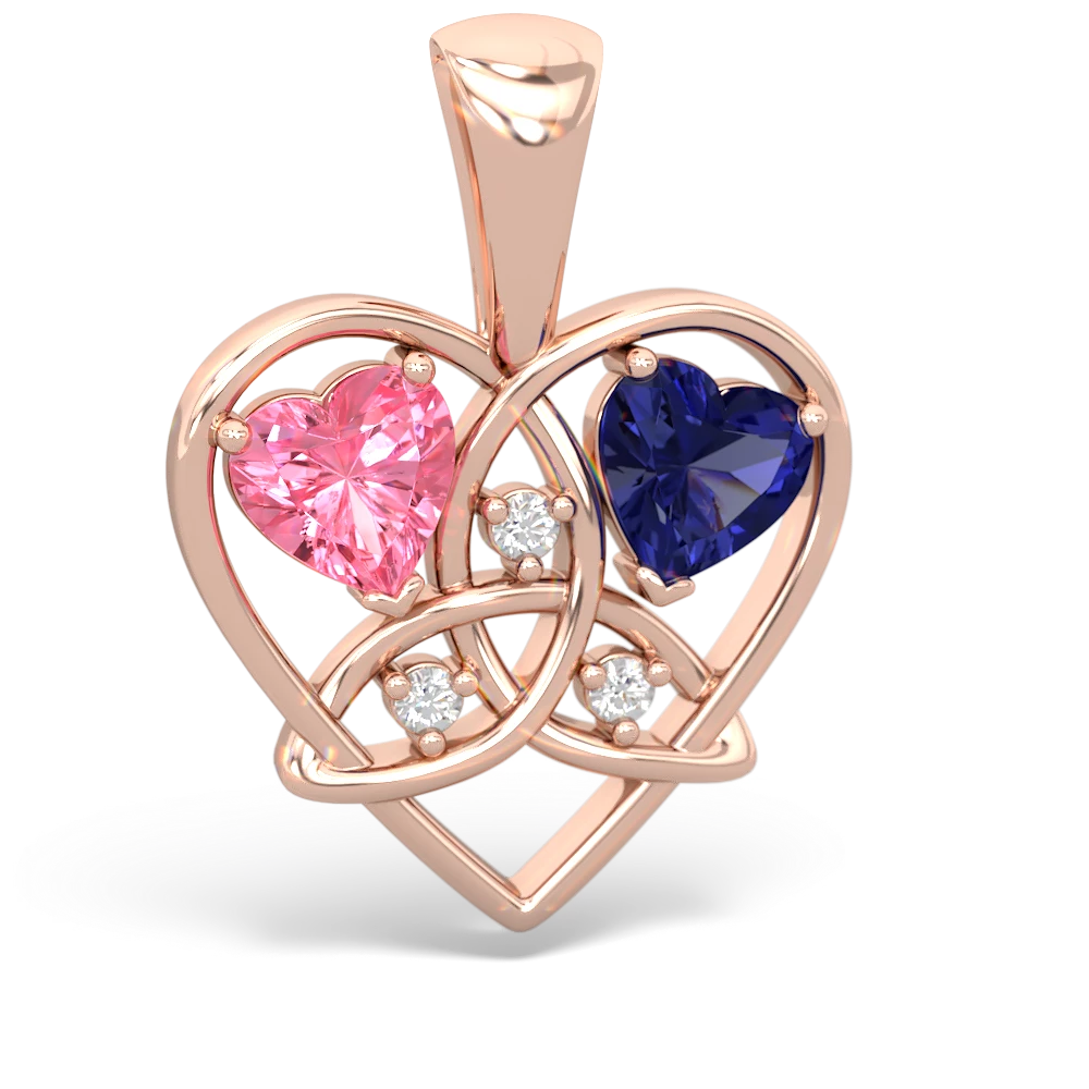 Lab Pink Sapphire Celtic Trinity Heart 14K Rose Gold pendant P5331