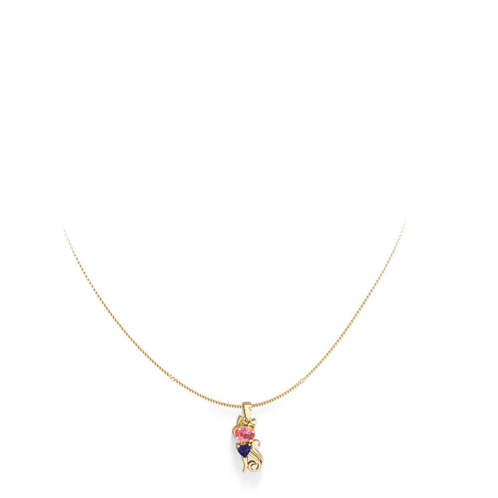 Lab Pink Sapphire Kitten 14K Yellow Gold pendant P5780