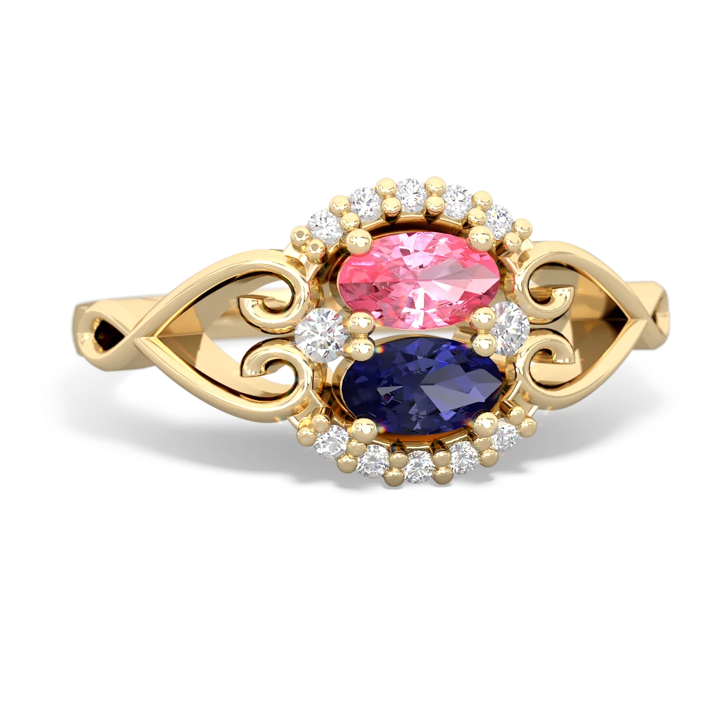 Lab Pink Sapphire Love Nest 14K Yellow Gold ring R5860